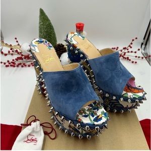 Christian Louboutin blue suede platform studded heel sandals